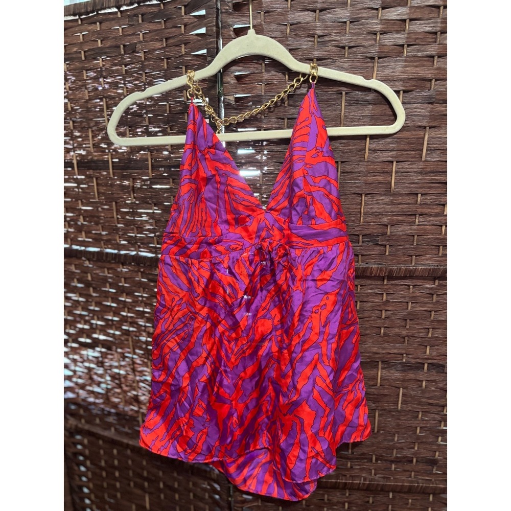 Milly Silk Halter Top Zebra safari Chain Neck Size 12 red